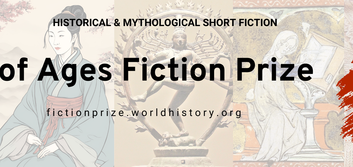 Ink of Ages Fiction Prize banner with global historical figures in the background